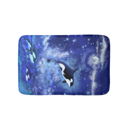 Killer Wale auf Vollmond Blauer Badematte (Vorderseite)