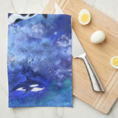 Killer Wale auf Vollmond Blue Kitchen Handtuch (Viertel Falte)