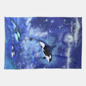 Killer Wale auf Vollmond Blue Kitchen Handtuch (Horizontal)
