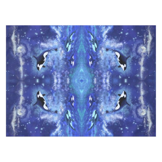 Killer Wale auf Vollmond Blue Tablecloth Tischdecke (Vorderseite (Horizontal))