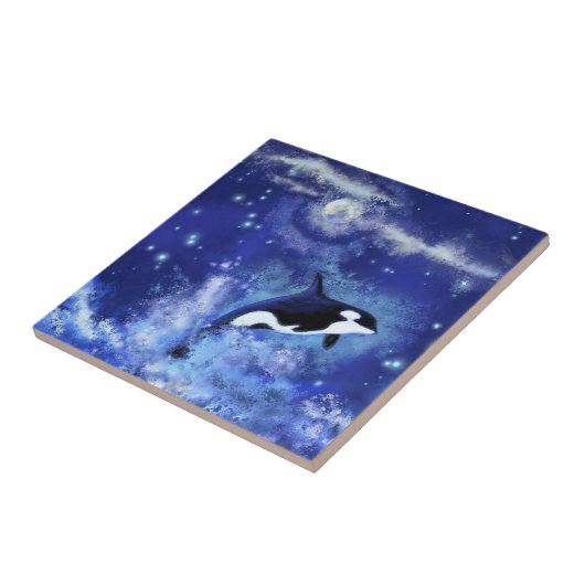 Killer Whale auf Blue Full Moon Keramik Tile Fliese (Seite)