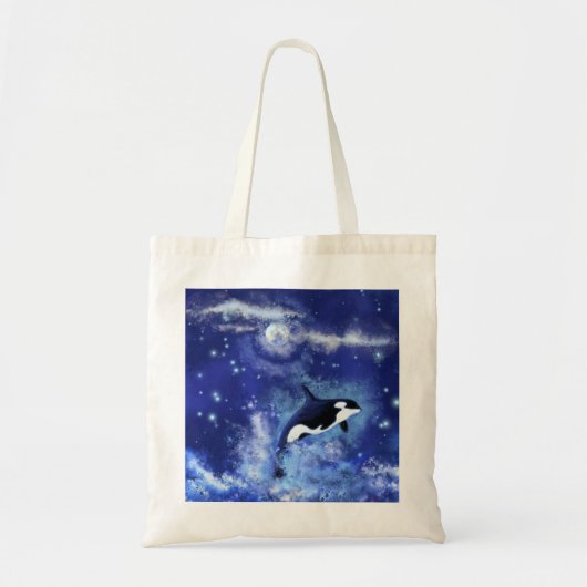 Killer Whale auf Blue Full Moon Tote Bag Tragetasche (Vorne)