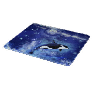 Killer Whale auf Vollmond Blue Cutting Board Schneidebrett