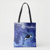 Killer Whale auf Vollmond Blue Tote Bag Tasche (Vorderseite)