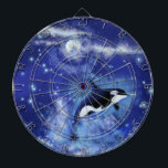 Killer Whale auf Vollmond Dart Board - Blau Dartscheibe<br><div class="desc">Killerwale auf Vollmond</div>