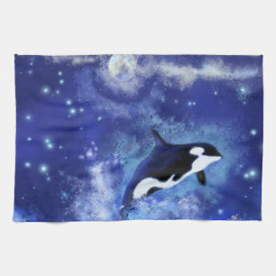 Killer Whale auf Vollmond Küchentücher - Blau