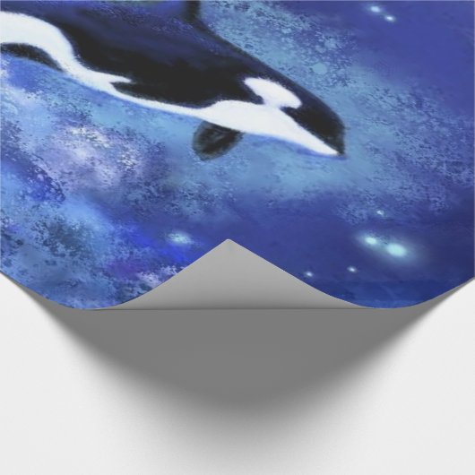 Killer Whale auf Vollmond Wrapping Paper Malerei Geschenkpapier (Ecke)