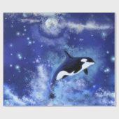 Killer Whale auf Vollmond Wrapping Paper Malerei Geschenkpapier (Flach)