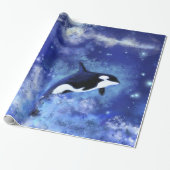 Killer Whale auf Vollmond Wrapping Paper Malerei Geschenkpapier (Ungerollt)