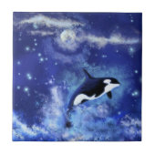 Killer Whale Keramik Tile auf Vollmond Blaue Nacht Fliese (Vorderseite)