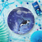 Killer Whale on Full Moon - Art Zeichn - Blau Pappteller (Party)