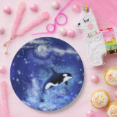 Killer Whale on Full Moon - Art Zeichn - Blau Pappteller (Party)