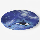 Killer Whale on Full Moon - Art Zeichn - Blau Pappteller (Schrägansicht)