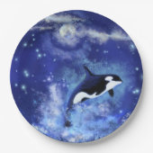 Killer Whale on Full Moon - Art Zeichn - Blau Pappteller (Vorderseite)