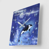 Killer Whale on Full Moon - Art Zeichn - Blau Quadratische Wanduhr (Winkel)