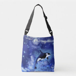 Killer Whale on Full Moon - Kunst Zeichnend Blau Tragetaschen Mit Langen Trägern