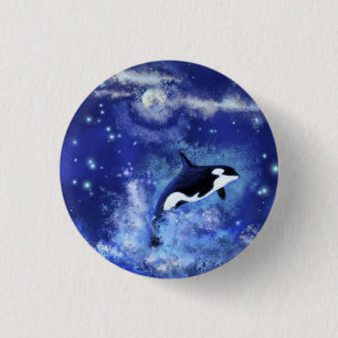 Killer Whale on Full Moon - Kunst Zeichnend Button