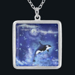 Killer Whale on Full Moon - Kunst Zeichnend Versilberte Kette<br><div class="desc">Killer Whale auf Vollmond</div>