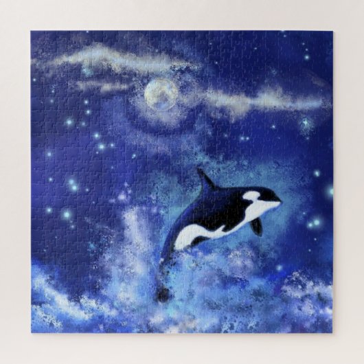 Killer Whale Schwimmen auf Vollmond Puzzle Malerei (Vertikal)
