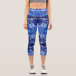 Killer Whales auf Blue Full Moon Capri Leggings