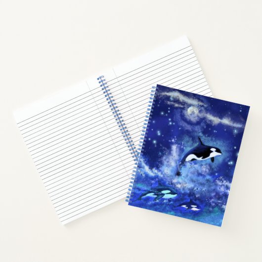 Killer Whales auf Blue Full Moon Notebook Notizblock (Innenseite)