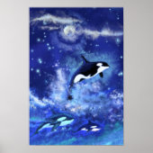 Killer Whales auf Blue Full Moon Poster Malerei (Vorne)