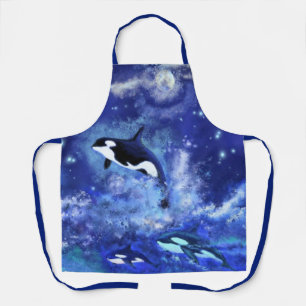 Killer Whales auf Blue Full Moon Schürze