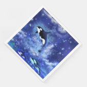 Killer Whales auf Vollmond Napkins Blaue Nacht Serviette (Ecke)