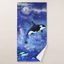 Killer Whales Blue Vollmond Badetuch