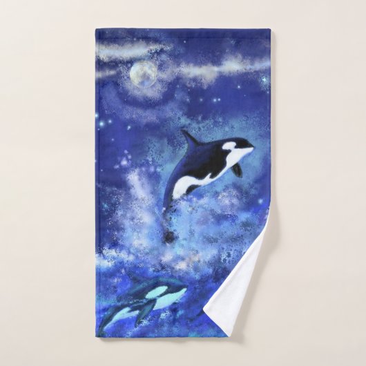 Killer Whales Blue Vollmond Badetuch Set (Handtuch)