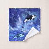 Killer Whales Blue Vollmond Badetuch Set (Waschlappen)