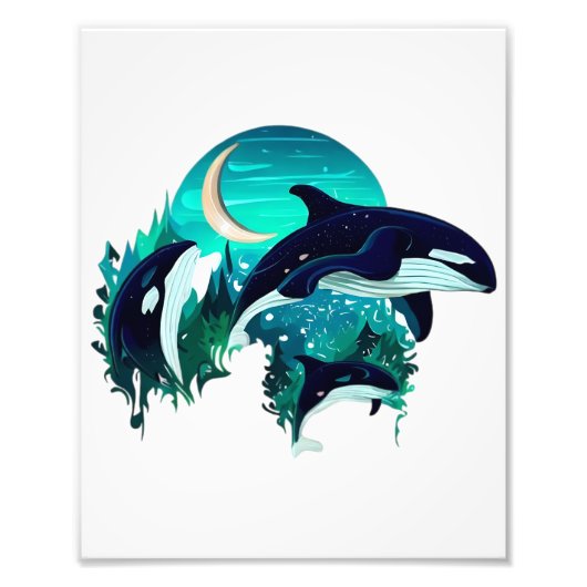 Killer Whales Cool Blue Nature Illustration Fotodruck (Vorne)