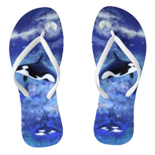 Killer Whales Flip Flops Blue Vollmond Badesandalen