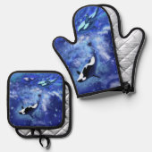 Killer Whales Oven Mitt & Pot Holder Set (Vorderseite/Rückseite)