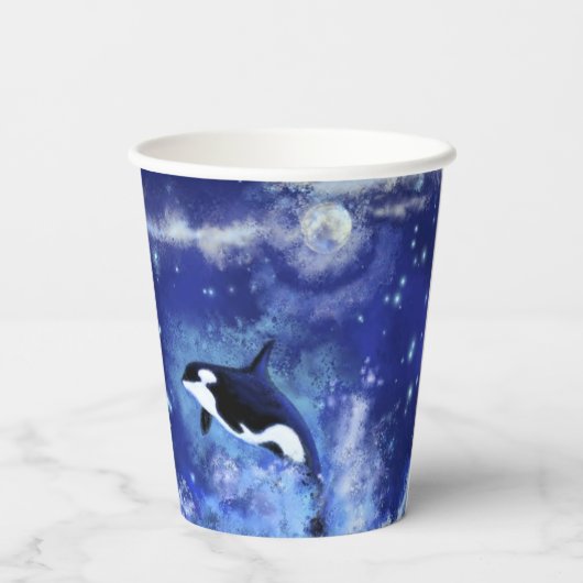 Killer Whales Paper Cups Blauer Vollmond Pappbecher (Rückseite)