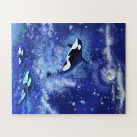 Killer Whales Schwimmen auf Vollmond Jigsaw Puzzle (Horizontal)