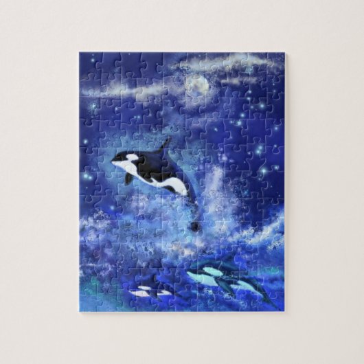 Killer Whales Schwimmen auf Vollmond Jigsaw Puzzle (Vertikal)