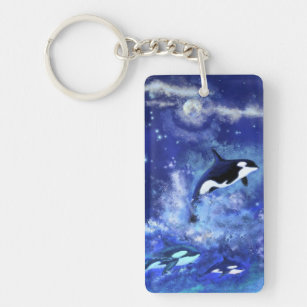 Killerwale auf Vollmond Blue Schlüsselanhänger