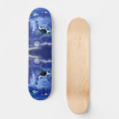 Killerwale auf Vollmond - Kunst Zeichne blau Skateboard (Vorderseite)