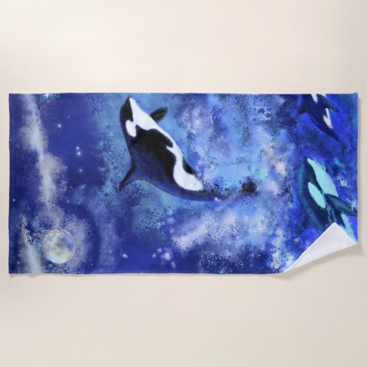 Killerwale auf Vollmond - Kunst Zeichne - Strandtuch (Vorderseite)