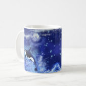 Killerwale auf Vollmond - Kunst Zeichnend - Blau Kaffeetasse (Vorderseite Links)