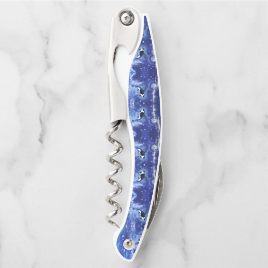 Killerwale auf Vollmond - Kunst Zeichnend - Blau Kellnermesser (Vorderseite)