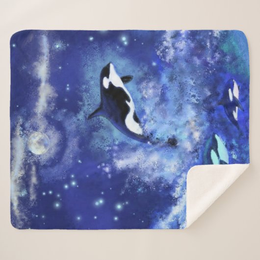 Killerwale auf Vollmond - Kunst Zeichnend Sherpadecke (Vorderseite (Horizontal))