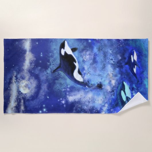 Killerwale auf Vollmond - Kunst Zeichnend Strandtuch (Vorderseite)