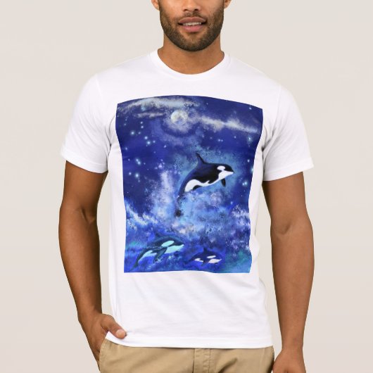 Killerwale auf Vollmond - Kunst Zeichnend T-Shirt (Vorderseite)
