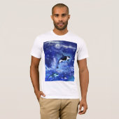 Killerwale auf Vollmond - Kunst Zeichnend T-Shirt (Vorne ganz)