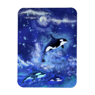 Killerwale auf Vollmond Magnet - Malerei