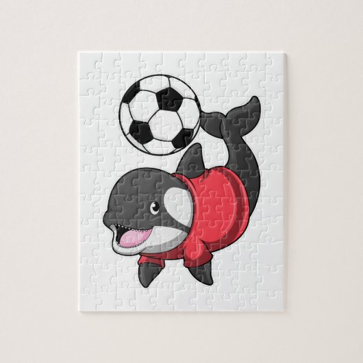 Killerwhale als Fußballspieler mit Fußball Puzzle (Vertikal)