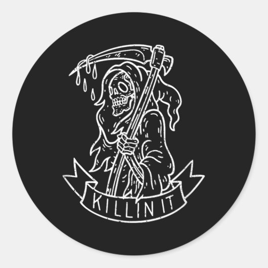 Killin It, Funny Grim Sensenmann störte Tattoo Art Runder Aufkleber (Vorderseite)