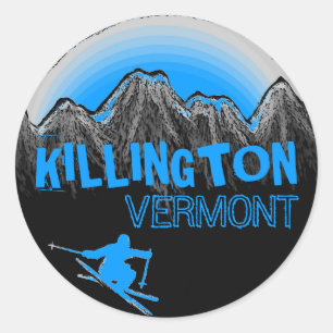 Killington Vermont blaue Skiläufer-Aufkleber Runder Aufkleber